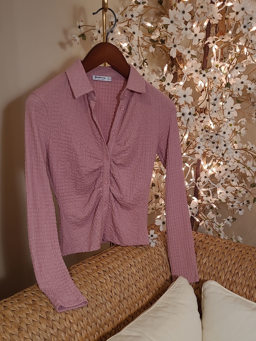 Pink Stretchy Gathered Blouse
